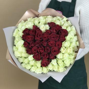 Букет 101 роза (Кения) в виде Сердца [код - 25974che]